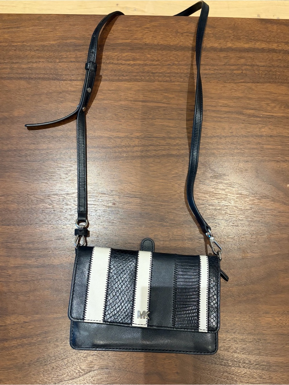 Michael Kors Black and White Striped Crossbody Bag